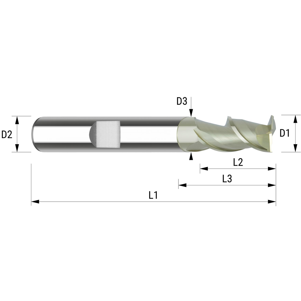 VHM-Alucutter D1= ø 20,0 mmlang, rechtsdrall ca. 45°,ZRN
