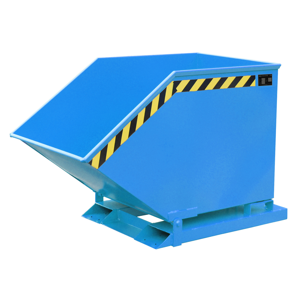 Chip tipping trough 600 litres RAL5012, box-shaped trough w. screen + drain tap