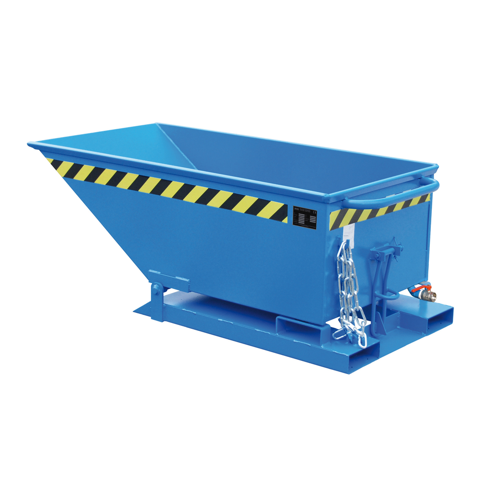 Chip tipping trough 250 litres RAL5012, low trough with screen and drain tap