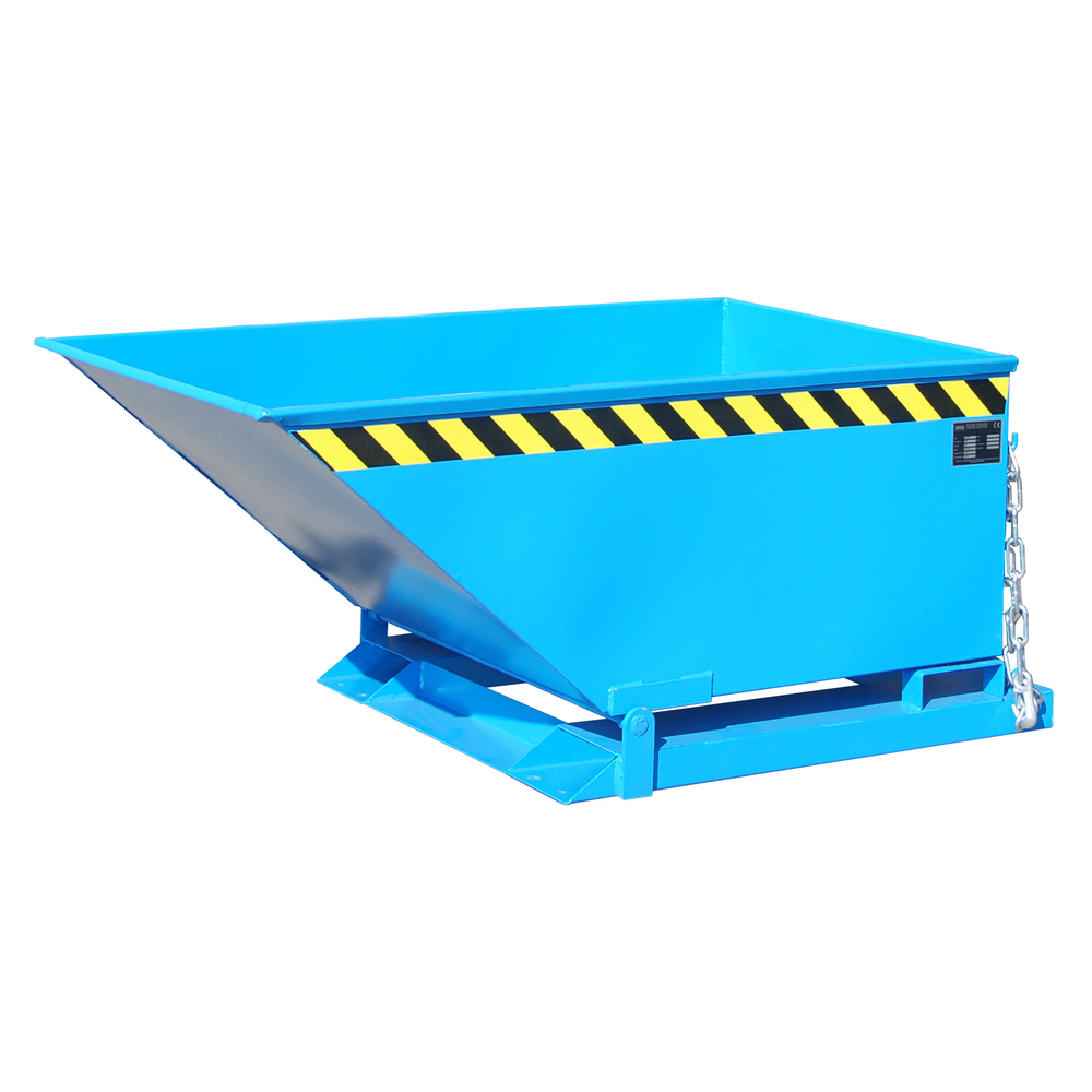 Chip tipping trough 400 litres RAL5012, low trough with screen and drain tap