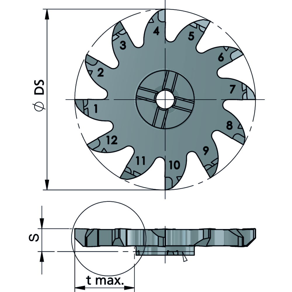 Cutting insert X1250.X150.01 Slot milling b=1.5 /tmax=16.5 mm, Z=12 K10F