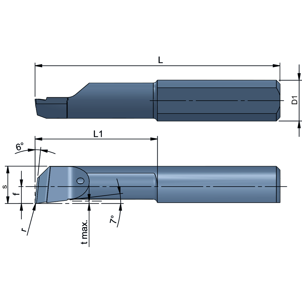 Cutting insert LX050.1-5R05 internal turning 4 mm a=0.9 L1=5 Dmin=1.0 mm P18C