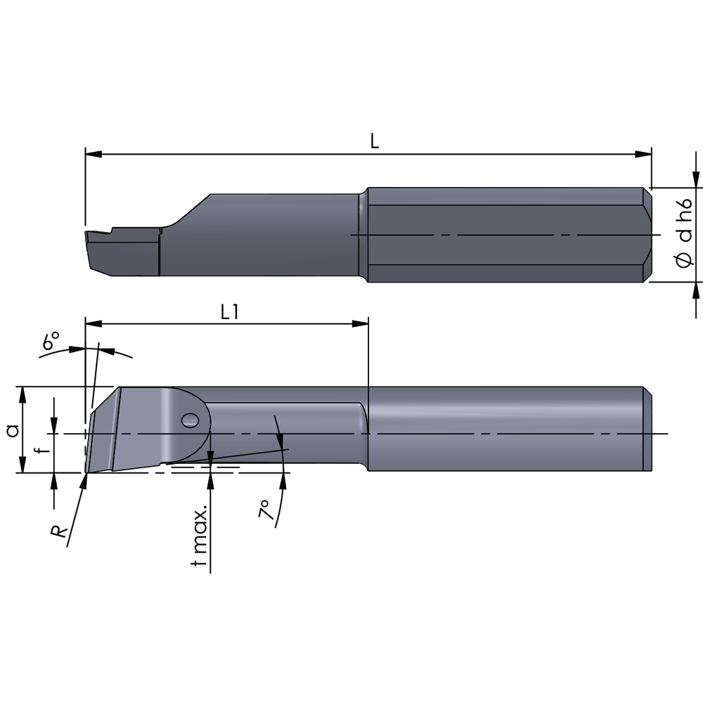Cutting insert RX050.1-5R05 internal turning 4 mm a=0.9 L1=5 Dmin=1.0 mm P18C