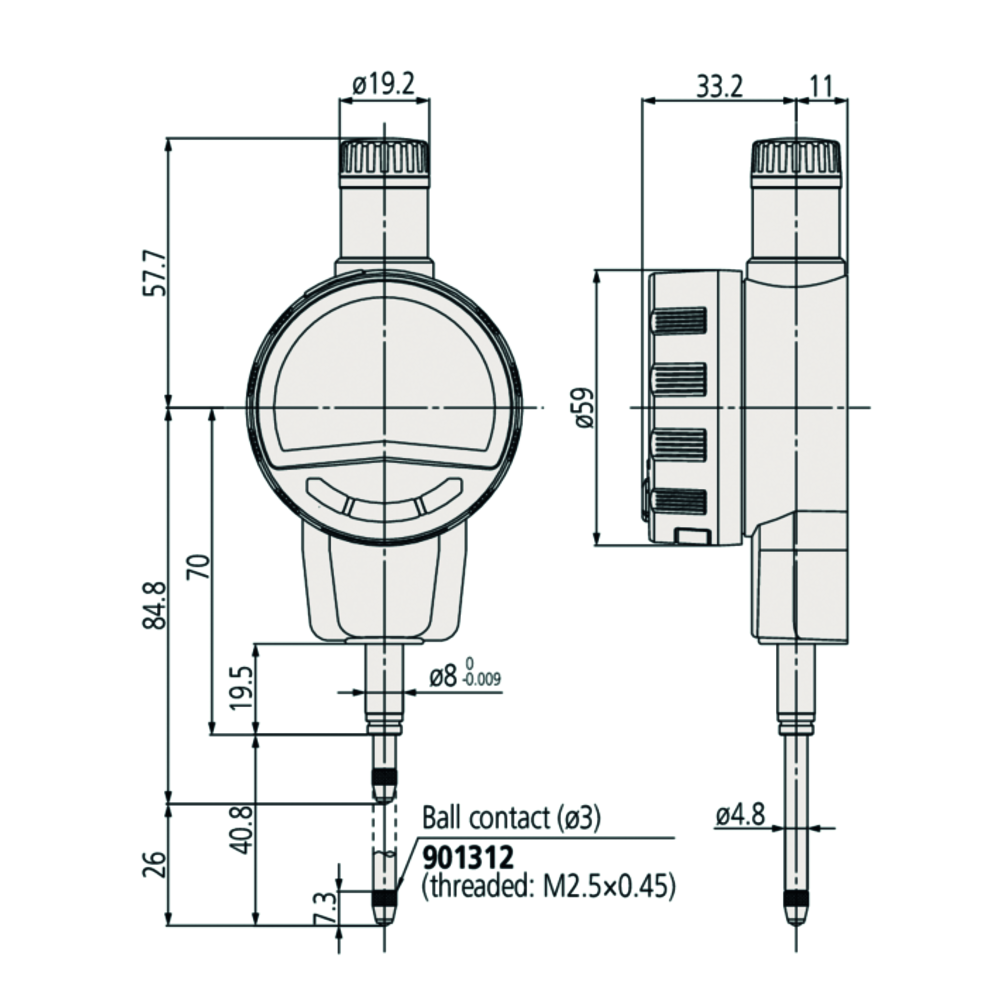 Digital dial gauge ID-C 12.7 mm (0.01 mm) with lug