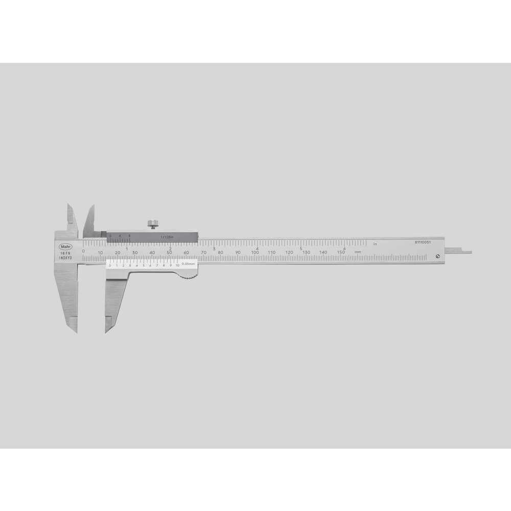 16 FN Messschieber 150 mm Nonius 0,05mm 1/128', eckiges Tiefenmaß