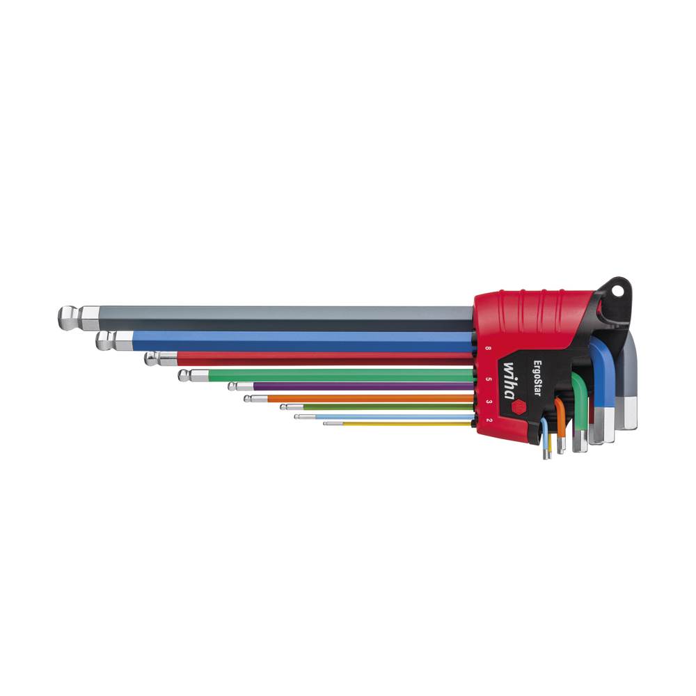 Stiftschlüssel Set im ErgoStar Sechskant-Kugelkopf 9-tlg. farbig leuchtend