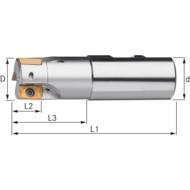 End milling cutter 90° 25x200mm, shank 25mm, for 2 indexable inserts AP..1604