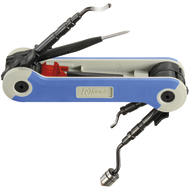 Deburring tool set in a hand-held fold-out holder
