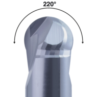 Radius milling cutter SC 15° 1mm, Z=2, XL, enclosing angle 220°, HA, AlTiN