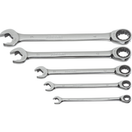 Ratcheting combination spanner set 5-pieces ratchet, on both sides