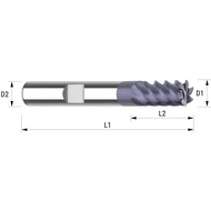 VHM-Schaftfräser extra lang DIN6527- D1h10=20,0 Rechtsdrall ca. 45°, TIALN
