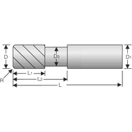 Solid carbide torus cutter 40° 3mm, R=0,3mm, Z=4 RockTec-52