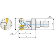 Screw-in milling cutter 10mm/M6, for 2 indexable inserts RD..0501MO.,