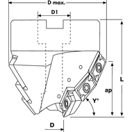 Spiral flute chamfer milling cutter 15° 17x22mm for 9 indexable inserts AP..1003