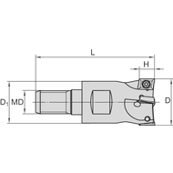High-speed unscrew milling cutter 90° 12mm/M8 for 2 milling inserts AD.X 06..