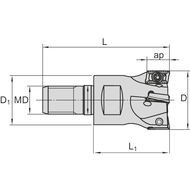 High-speed unscrew milling cutter 90° 20mm/M10 for 3 milling inserts AD.X 09..