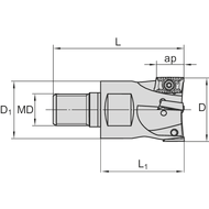 High-speed unscrew milling cutter 90° 32mm/M16 for 4 milling inserts AD.X 12..