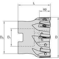 High-speed porcupine milling cutter 90° 40mm, for 4 milling inserts AD.X 12..
