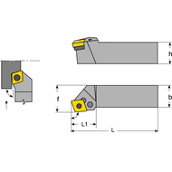 Tool holder PCKN-L 2020 K12, setting angle 75°, for turning inserts CN.1204..