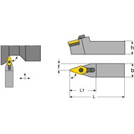 Tool holder MVVN-N 2020 K16, set. angle 72,5°, for turning inserts VNM..1604..