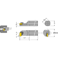 Boring bar S25T CKUN-R-16 setting angle 93°, for turning inserts KNUX1604..