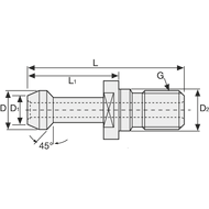 Pull stud MAS BT30 45°, with bore