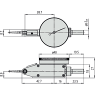 Lever dial indicator 0.14 mm (0.001 mm) scale 0-70-0, external ring 39 mm