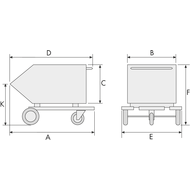 Chip tipper 250 litres, RAL5012, incl. drain tap and grading screen