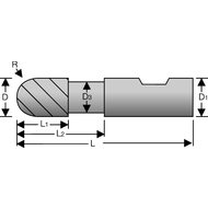 Solid carbide radius milling cutter 35°/38° 3mm Z=4 long, HB, TiAlN