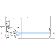 End milling cutter 90° 20x20x150 mm, for 3 x WNEU 0403..