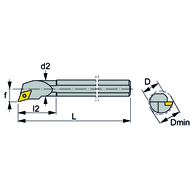 Boring bar A0810H SDQC-L-07 setting angle 107.5°, for DC.. 0702..