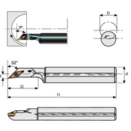 Miniature boring bar E0406 SVJC-L 05 AX; setting angle 52°, for VC.T 0501..