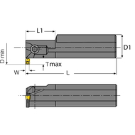 Boring bar AMI-R-25-2 (longitudinal turning and grooving, internal) Ø25 AD02-T8
