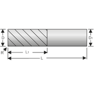 Solid carbide torus cutter 3mm R0,3mm Z=4 cut., long, shank HA, TiAlN