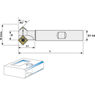 Chamfer cutters 45° 4-10mm L=80mm, for 1 indexable insert SCMT 0602..