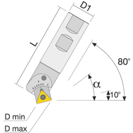 Index. insert milling counterb. 10-80°, shank-20mm for 1 index. insert TC.. 1102