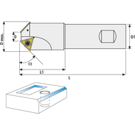 Chamfer cutter 30° 6-32mm L=100mm for 2 indexable inserts TCMT 16T3.. D1=25mm