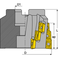 Roughing spiral flute milling cutter 90° 50x27mm, for 6 II AP..1604