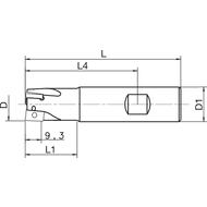 End milling cutter 90° 16x85 mm, shank 16 mm, for 2 x AP..1003