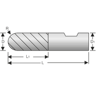 Radius milling cutter SC 3 mm Z=2, long, shank HB, TiAlN